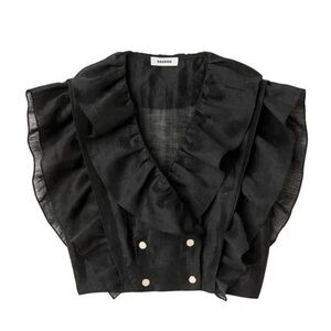 Sandro Folie Ruffled Linen Blend Black Crop Top in Size 2/M
